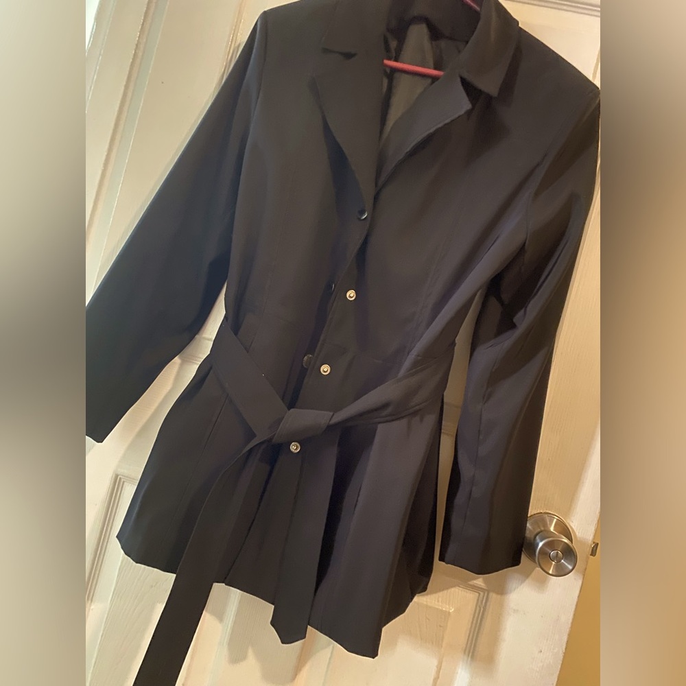 Curvacious Collared Raincoat | Padded Shoulders | Button Up | Waist Tie